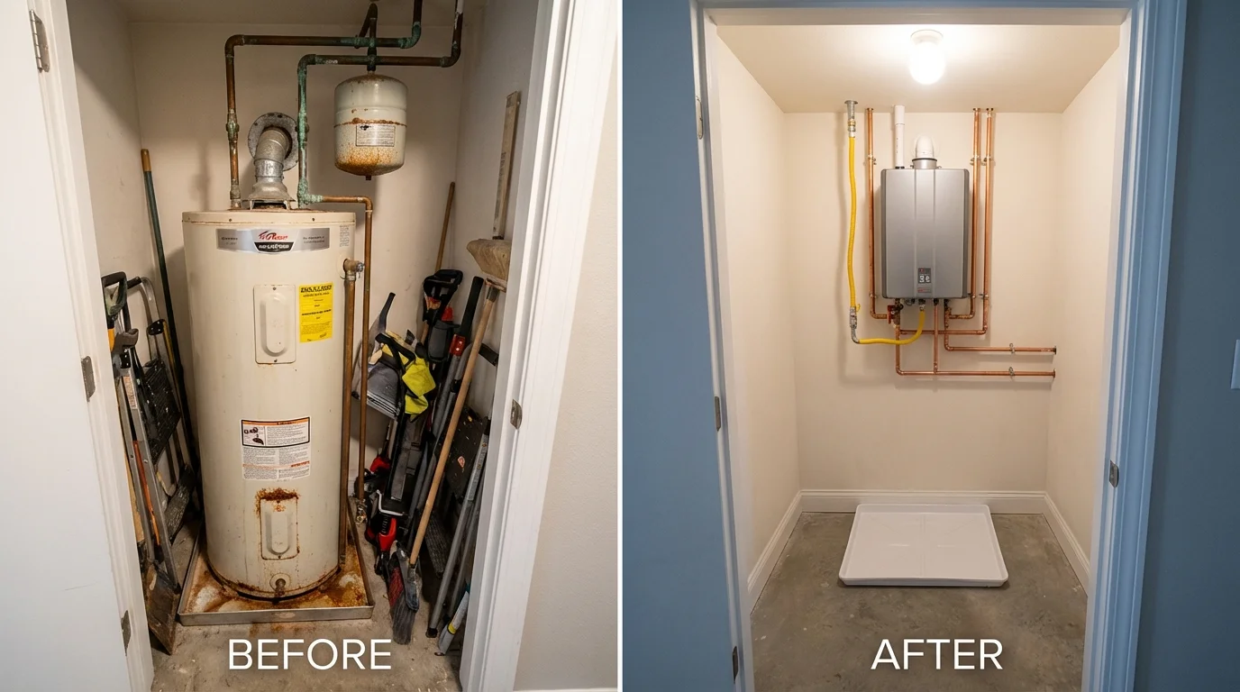 Tank water heater versus wall-mounted tankless unit comparison for Dublin, PA homeowners